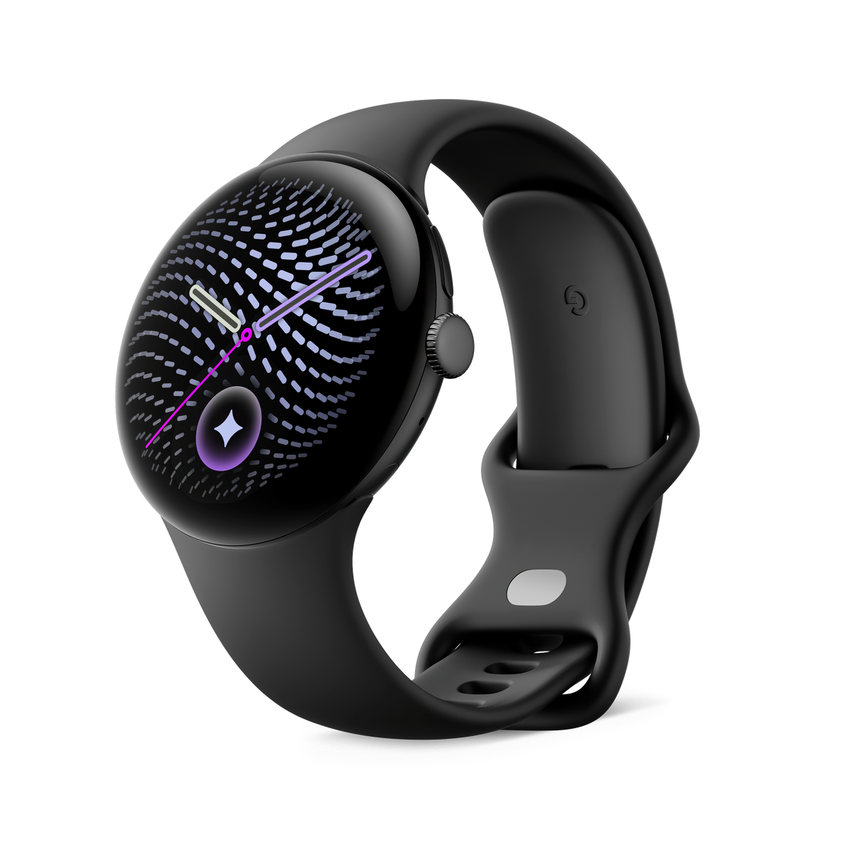 Google Pixel Watch 5, Black, Obsidian Band, LTE, angled front